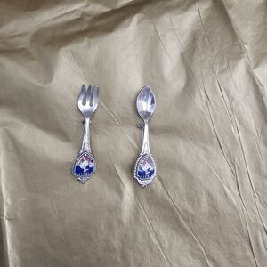 Silver and Blue Souvenir Spoon and Fork Set